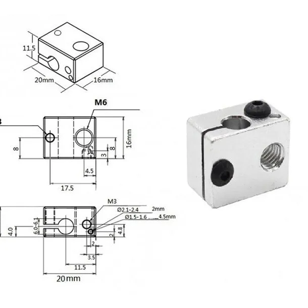 Bloc de Încălzire E3D V6 Pentru Imprimantă 3D Bloc de Încălzire E3D V6 Pentru Imprimantă 3D