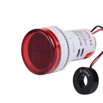 Tensiune AC și Contor de Curent cu Afișaj LED Circular Dublu - 60-500 Volți / 100 Amperi - Roșu Tensiune AC și Contor de Curent cu Afișaj LED Circular Dublu - 60-500 Volți / 100 Amperi - Roșu