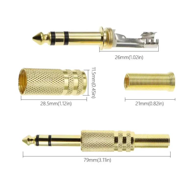 Gold Plated 6.3MM Male Stereo Plug Audio Adapter Connector Gold Plated 6.3MM Male Stereo Plug Audio Adapter Connector