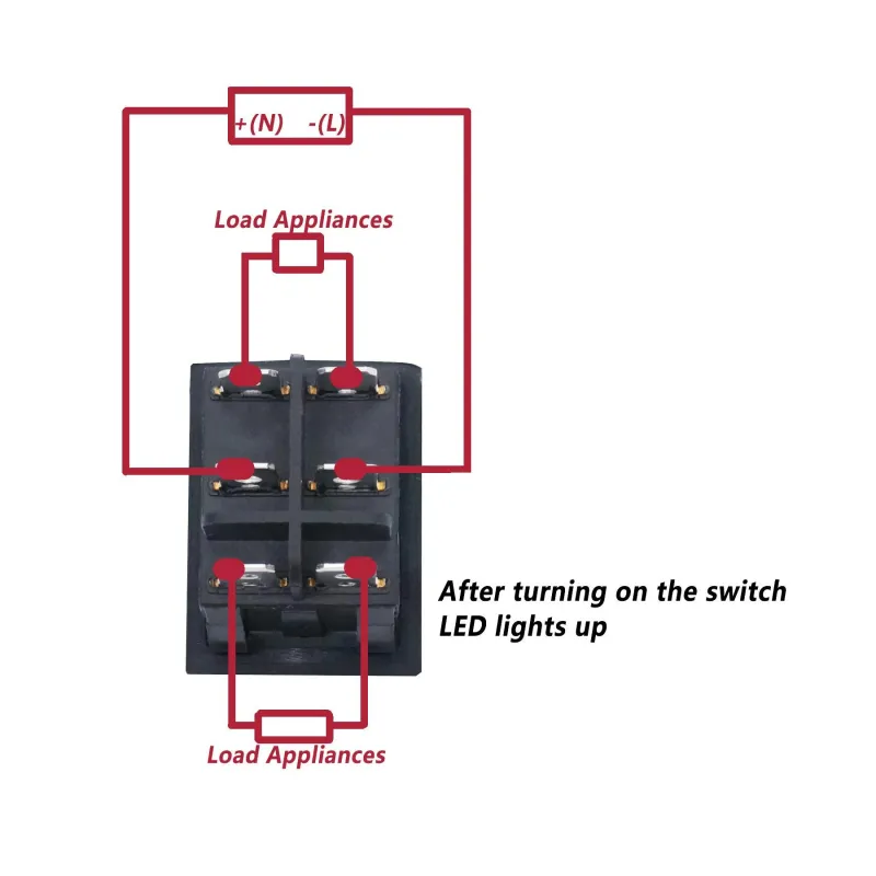 KCD2-202N ON-ON Rocker Switch DPDT 6 Pin 250V 16A – Red