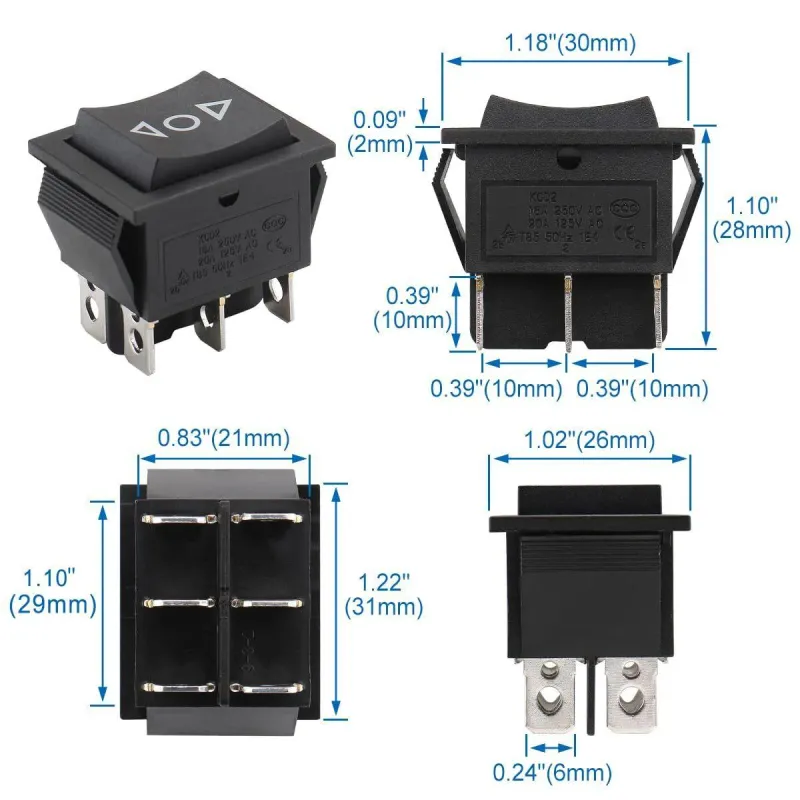 Momentary 6 Pin DPDT Rocker Switch ON-OFF-ON AC 250V 16A – KCD2-223 Momentary 6 Pin DPDT Rocker Switch ON-OFF-ON AC 250V 16A – KCD2-223