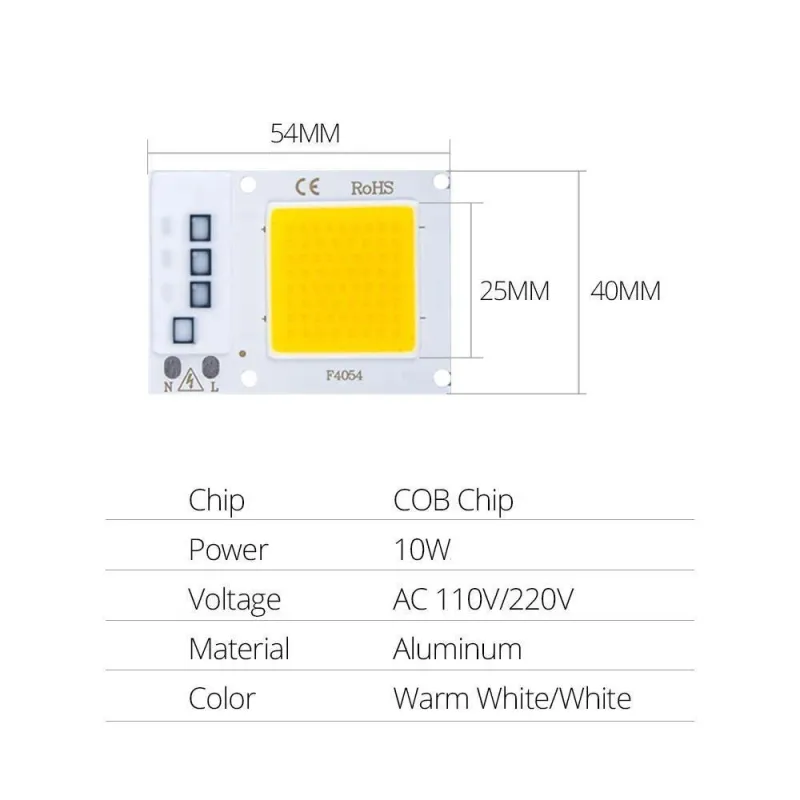 220V 10W Power Led Board Module IP65 2800-3200K Warm White