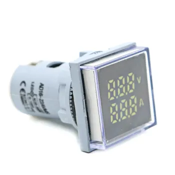 Tensiune AC și Contor de Curent cu Afișaj LED Pătrat Dublu - 60-500 Volți / 100 Amperi - Alb Tensiune AC și Contor de Curent cu Afișaj LED Pătrat Dublu - 60-500 Volți / 100 Amperi - Alb