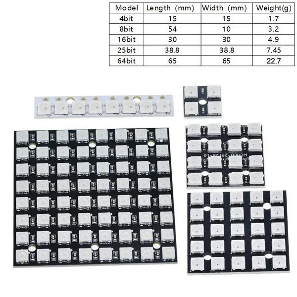 WS2812B Neopixel Addressable RGB LED Module 2x2 Square Matrix 4-bit
