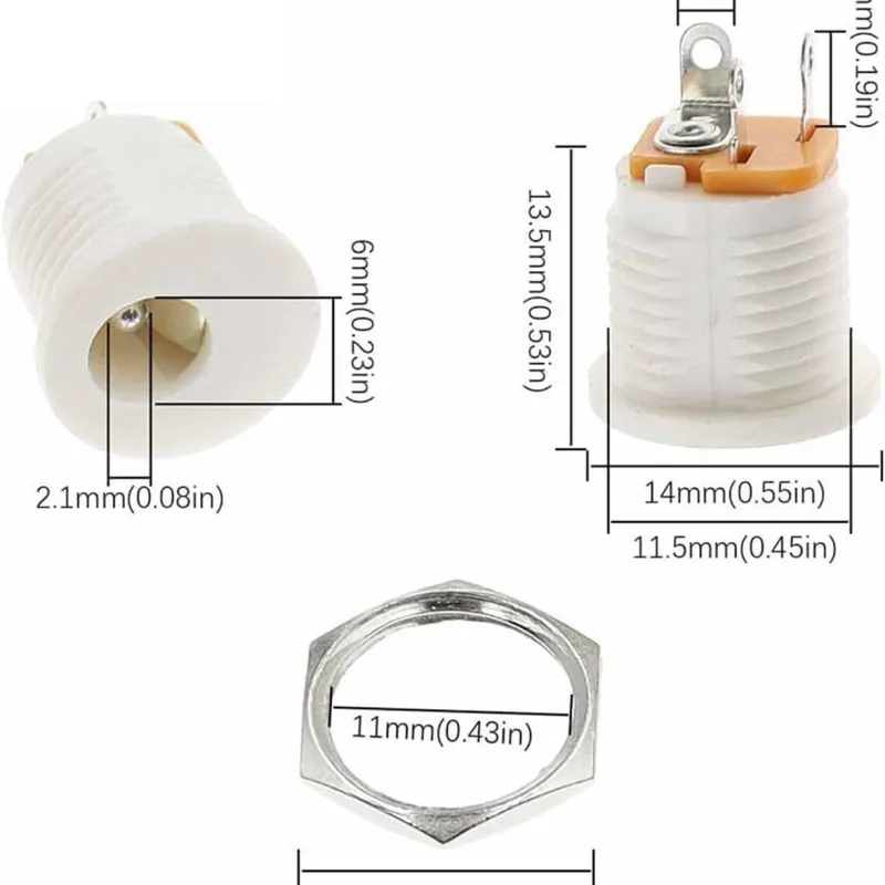Conector Alimentare DC 5.5 × 2.1 Mm (femelă) – Montaj Pe Panou-Alb