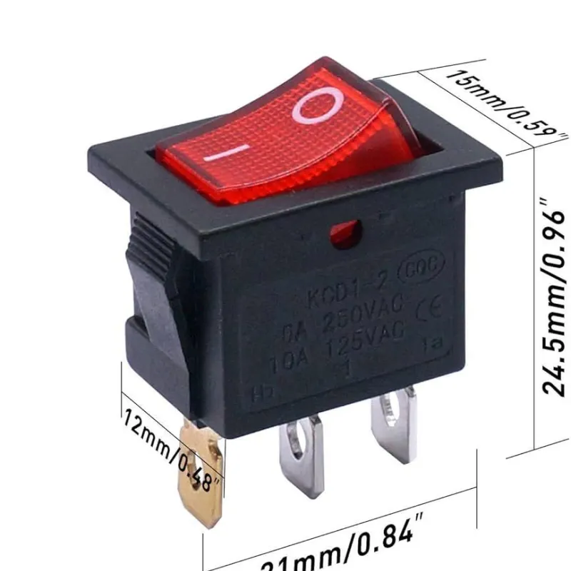 KCD1-101N-2 Întrerupător Basculant Iluminat ON-OFF 250V 6A SPST 21x15 mm - Lumină Roșie KCD1-101N-2 Întrerupător Basculant Iluminat ON-OFF 250V 6A SPST 21x15 mm - Lumină Roșie