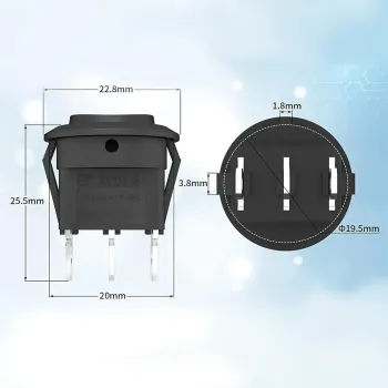 KCD1-8 Round Rocker Switch 250V 6A ON-OFF-ON SPDT 3-Ways - Black KCD1-8 Round Rocker Switch 250V 6A ON-OFF-ON SPDT 3-Ways - Black