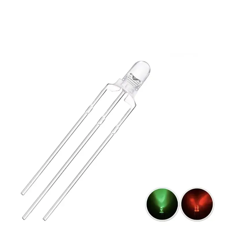 Catod Comun LED de Culoare Dublă de 3 mm verde-roșu