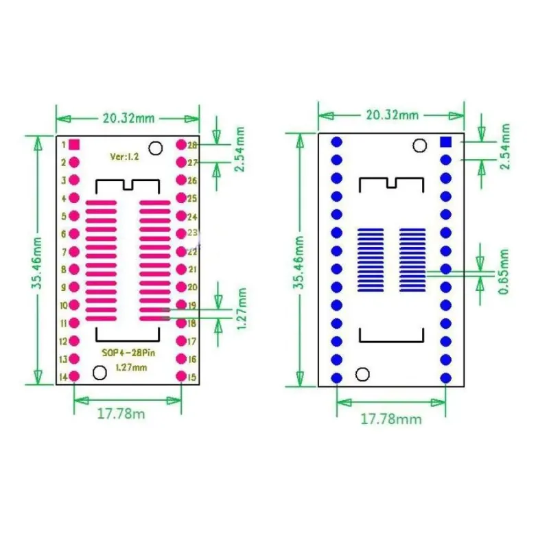 SOP-28 la DIP-28 SMD la DIP Placa Adaptoare IC SOP-28 la DIP-28 SMD la DIP Placa Adaptoare IC
