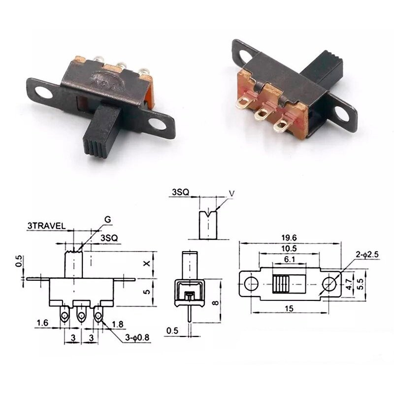 SS12F15VG6 Micro Slide Switch 3PIN 2 Position 1P2T ON-Off Switch SS12F15VG6 Micro Slide Switch 3PIN 2 Position 1P2T ON-Off Switch