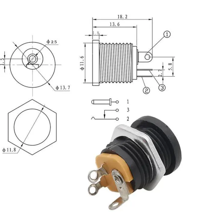 DC Power Jack (Panel-Mount) 5.5 × 2.5 mm—Female DC Power Jack (Panel-Mount) 5.5 × 2.5 mm—Female