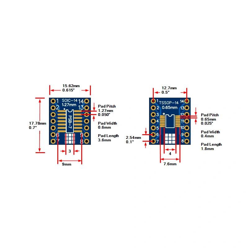 SOP-14 to DIP-14 Converter Board from SMD to DIP format SOP-14 to DIP-14 Converter Board from SMD to DIP format