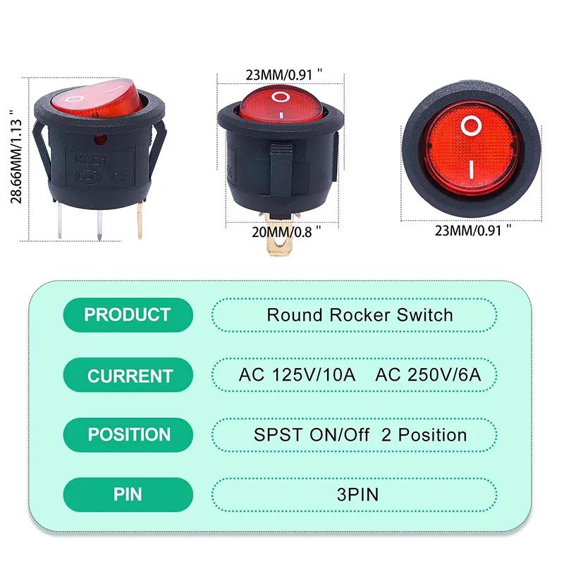 Comutator Basculant Rotund Iluminat ON-OFF 250V 6A 3 Pini KCD1-5-101N-Red Comutator Basculant Rotund Iluminat ON-OFF 250V 6A 3 Pini KCD1-5-101N-Red