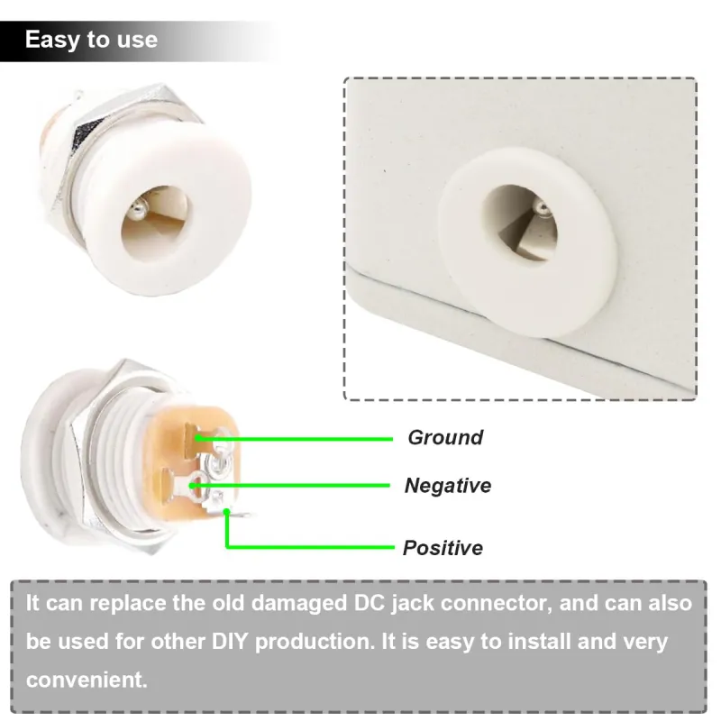 DC Power Jack Panel-Mount (Female) 5.5 × 2.1 mm – White DC Power Jack Panel-Mount (Female) 5.5 × 2.1 mm – White