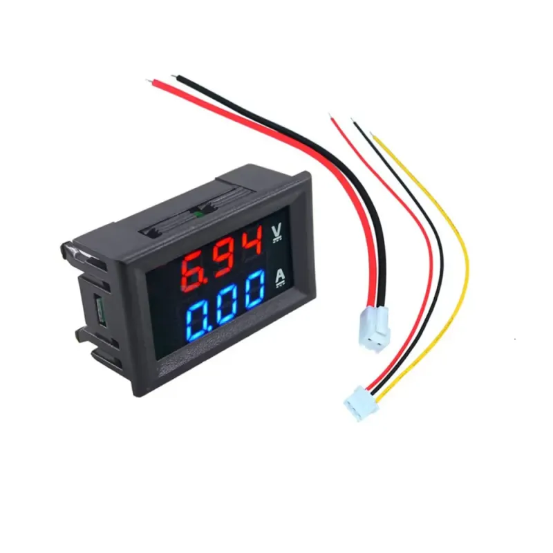 Voltmetru Digital DC 0-100 Volți 10 Amperi - Roșu și Albastru cu Cutie Voltmetru Digital DC 0-100 Volți 10 Amperi - Roșu și Albastru cu Cutie