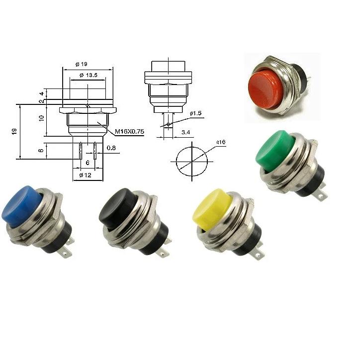Push Button 16mm, Momentary On/Off, 2 Amp, PBS-26B - Blue Push Button 16mm, Momentary On/Off, 2 Amp, PBS-26B - Blue